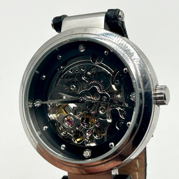 Kenneth Cole New York Ladies Skeleton Automatic Silver Dial Watch w Leather Band - Picture 5 of 9